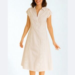 Anthropologie Blue Tassel White Lace Shirt Dress NWOT Sample Size M/L